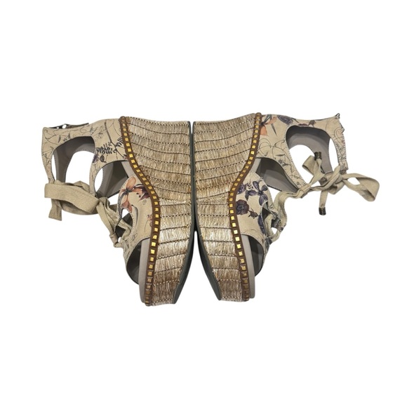 OTBT Kentucky Floral Print Leather Platform Lace Up Wedge Sandals Taupe‎ Sz 6.5 - Picture 3 of 11